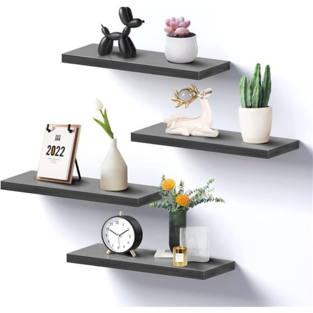 Wall Shelves, Rustic Wood Floating Shelves Set of 4, Hanging Storage Shelf